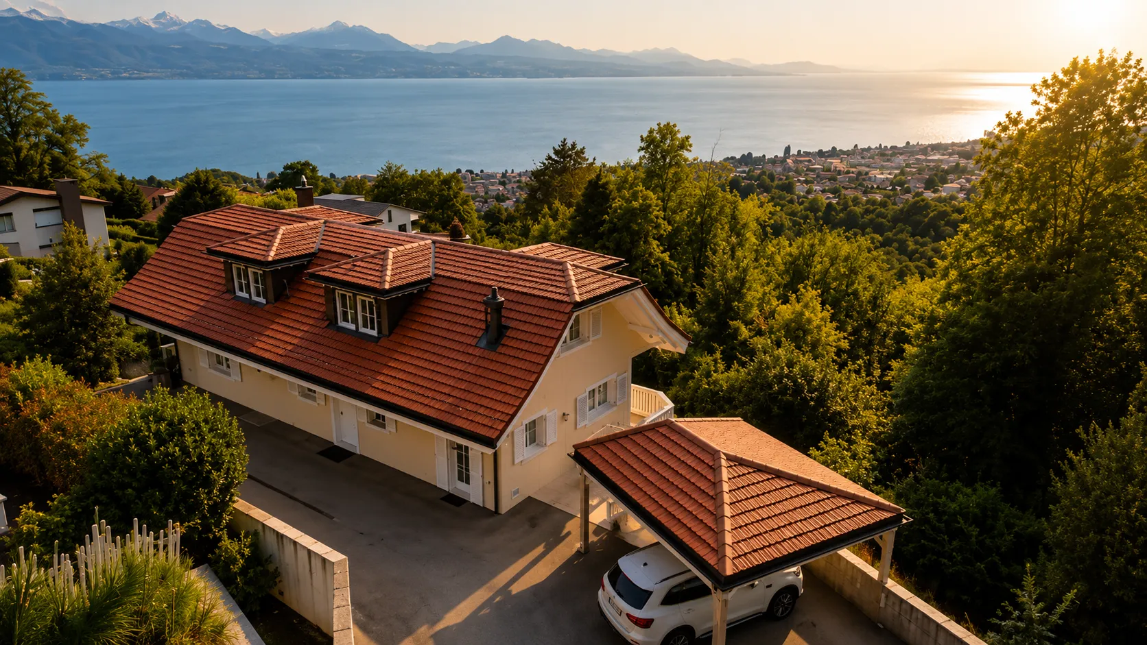 Villa with a view of the lake and the Alps