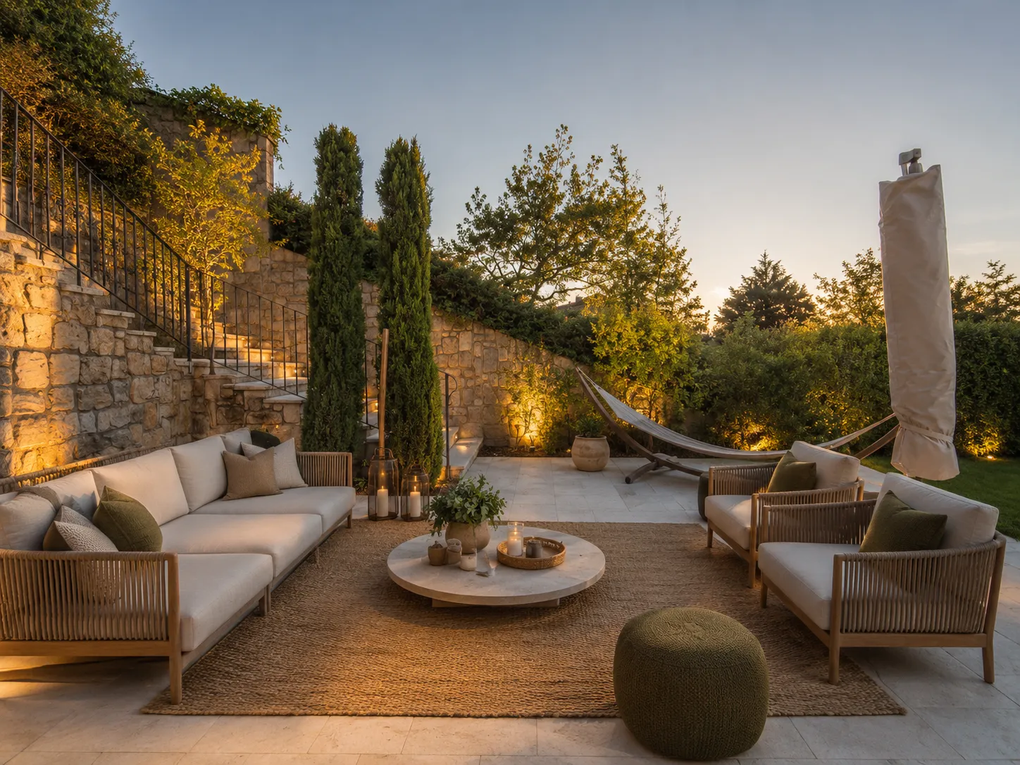 Furnished terrace in the evening